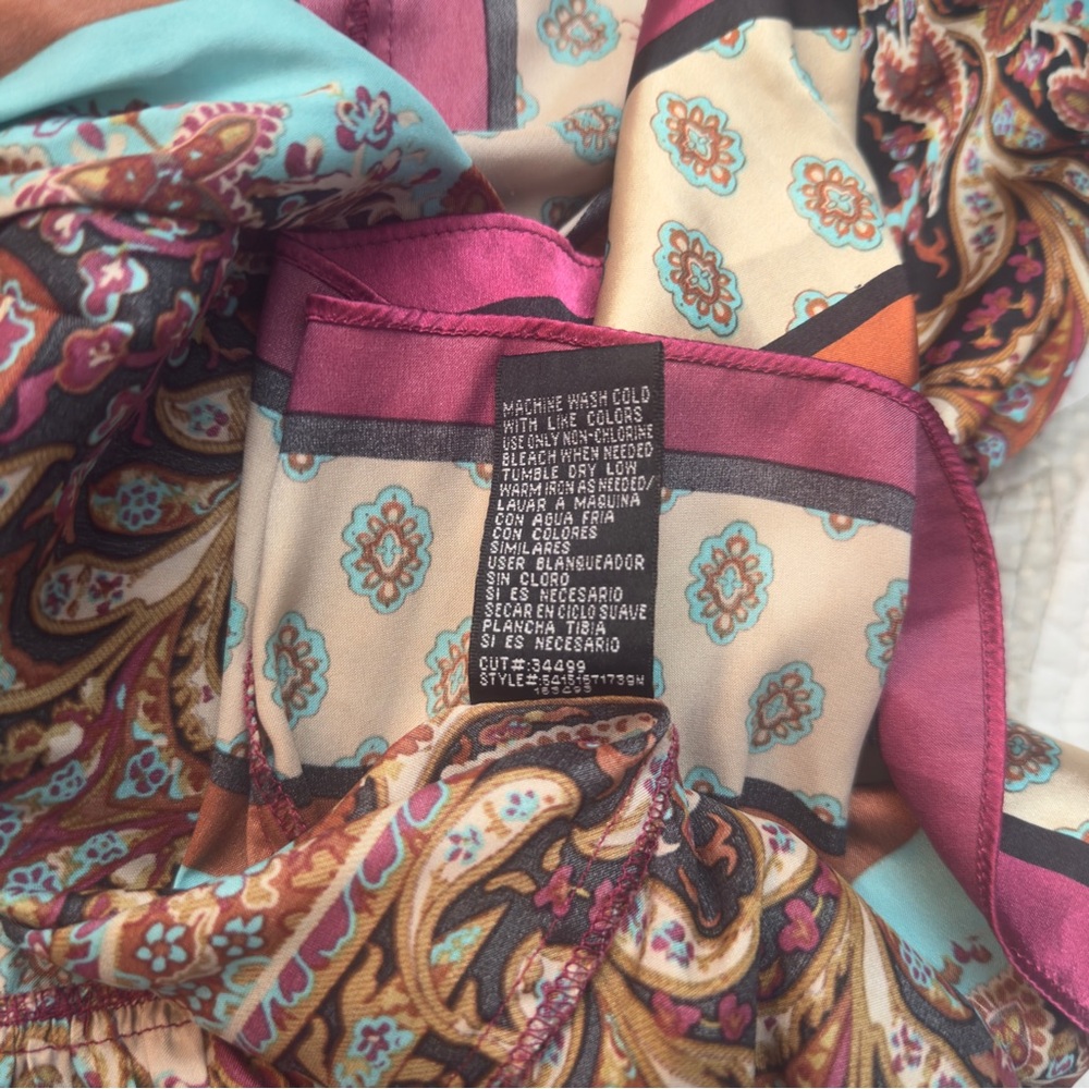 Nicole Scarf Print Paisley Babydoll Tunic Top M Boho V Neck Cap Sleeve - Picture 6 of 8